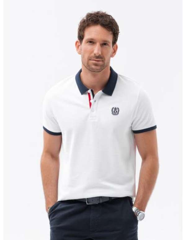 Férfi póló póló színes akcentussal fehér