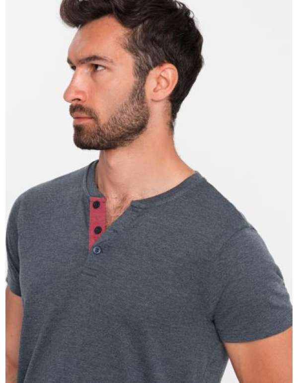 Férfi kerek nyakú póló henley sötétkék