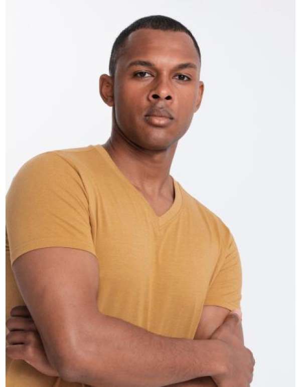 Férfi klasszikus pamut póló BASIC mustárkék