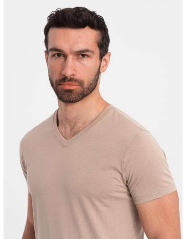 Férfi klasszikus pamut V-nyakú póló BASIC hamvakék