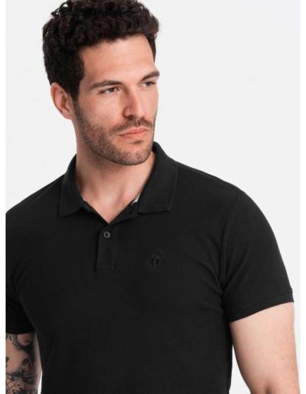 Férfi egyszínű, kötött pólóing BASIC fekete