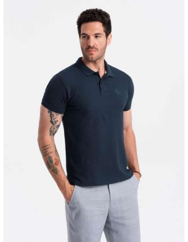 Férfi egyszínű kötött pólóing BASIC sötétkék V