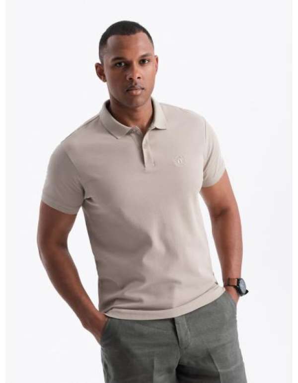 Férfi egyszínű kötött pólóing BASIC dark beige