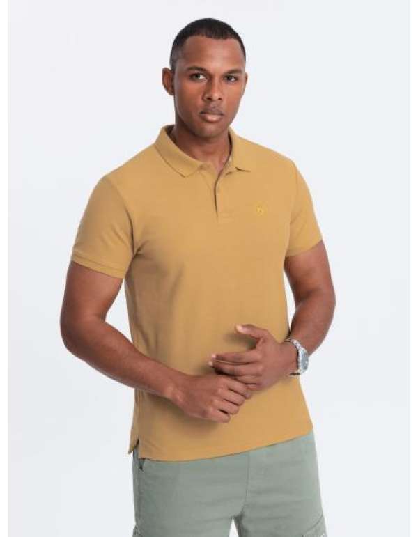 Férfi egyszínű pólóing BASIC pique kötött mustár