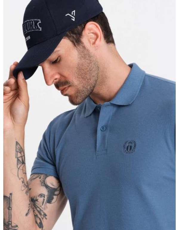 Férfi egyszínű kötött pólóing BASIC kék