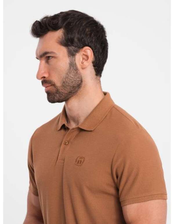 Férfi egyszínű pólóing BASIC pique kötött barna