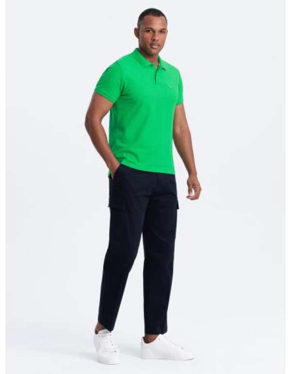 Férfi egyszínű kötött pólóing BASIC neonzöld