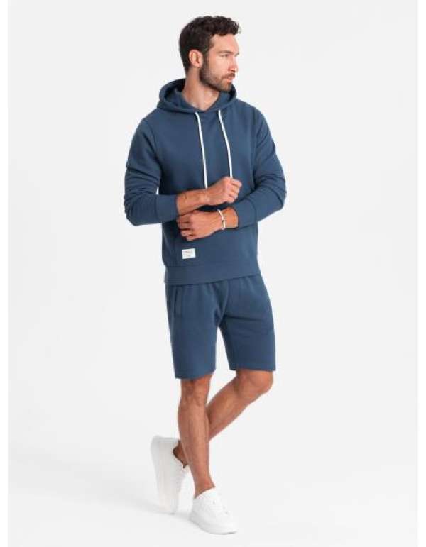 Férfi kapucnis pulóver szett kenguru + rövidnadrág sötétkék V4 Z75