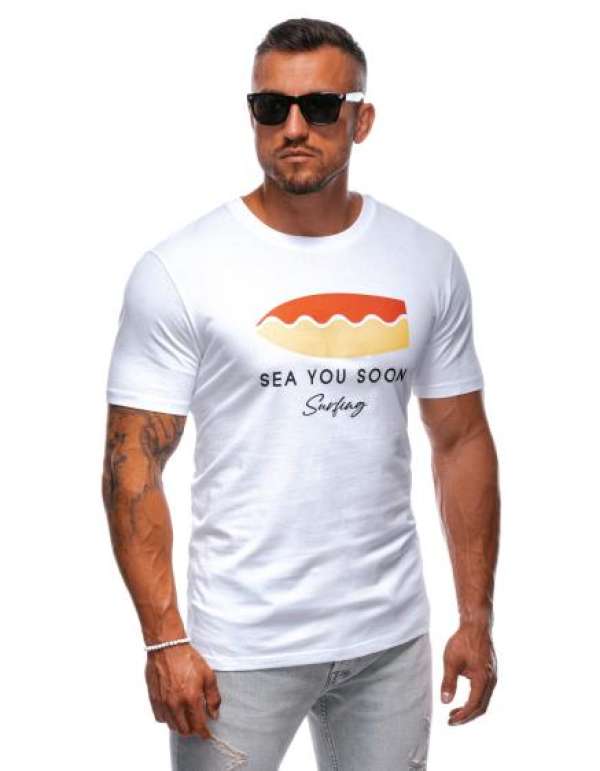 Férfi nyomtatott póló S2003 fehér