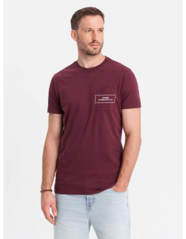 Férfi pamut Ombre Streetstyle póló zsebnyomással bordó V3 OM-TSCT-0108 OM-TSCT-0108