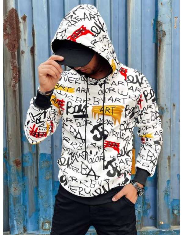 Férfi kapucnis pulóver PRINT fehér