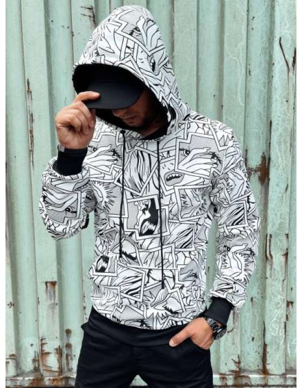 Férfi kapucnis pulóver PRINT IV fehér