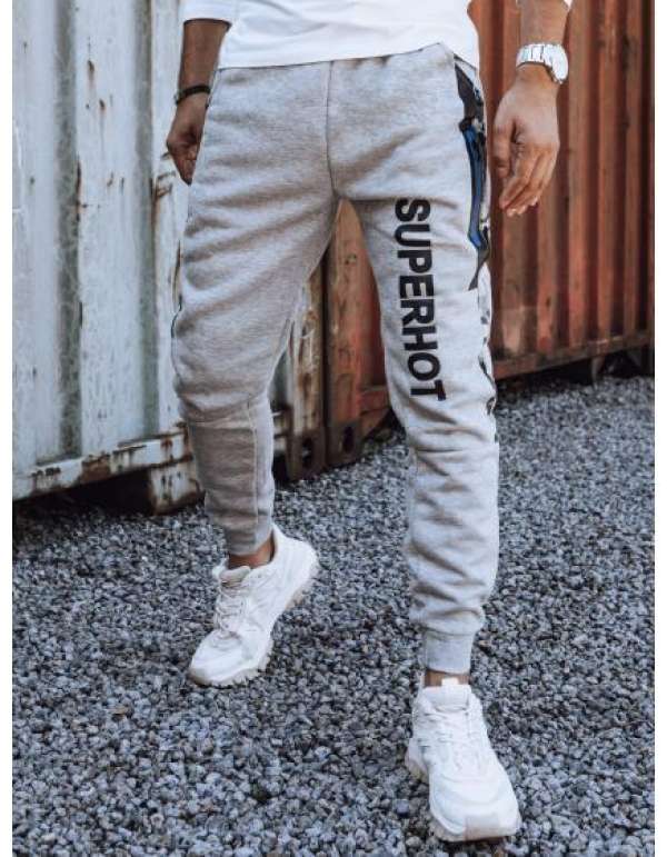 Férfi nyomtatott melegítőnadrág világosszürke