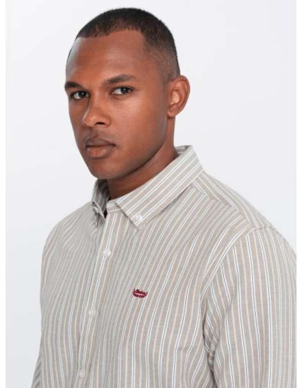 Férfi pamut ing REGULAR FIT finom csíkokkal bézs színben