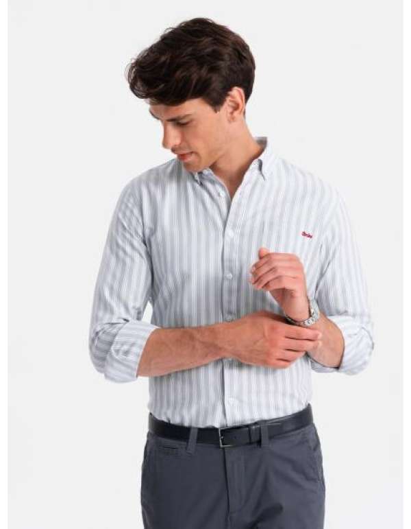 Férfi REGULAR FIT ing fehér csíkokkal és zsebbel, szürke