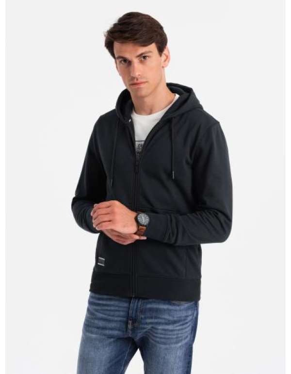 Férfi cipzáras pamut pulóver BASIC fekete