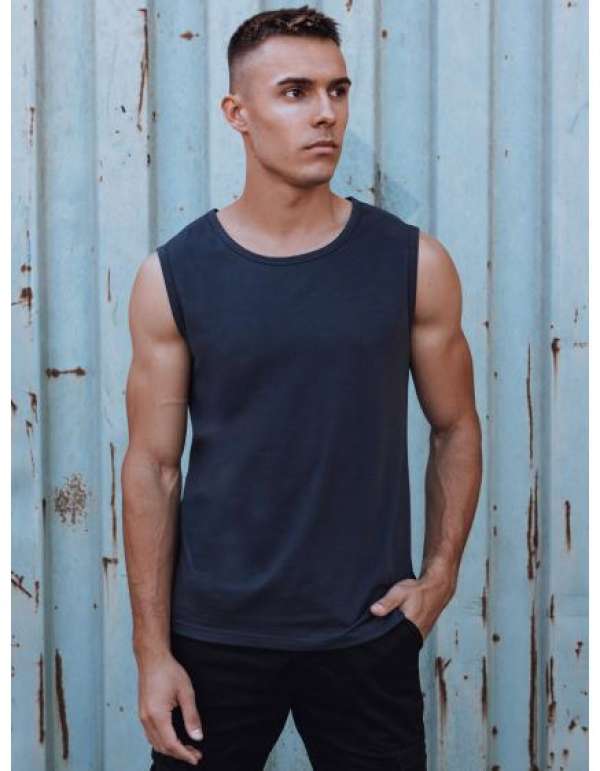 Férfi ujjatlan póló nyomtatás nélkül sötétkék