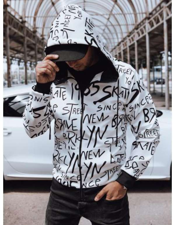 Teljes hosszúságú férfi pulóver kapucnival, fehér