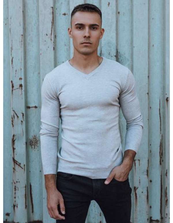 Férfi világosszürke V-nyakú pulóver
