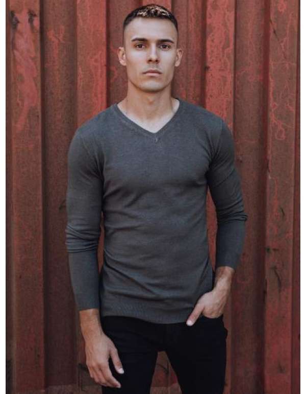 Sötétszürke V-nyakú férfi pulóver