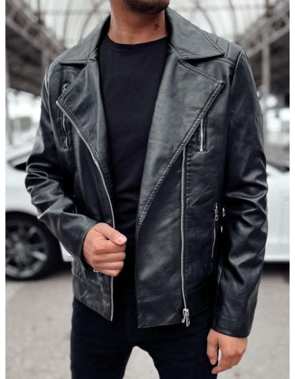 Férfi műbőr dzseki ramones fekete