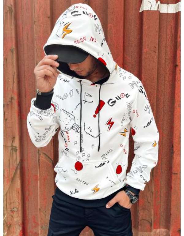 Férfi kapucnis pulóver fehér