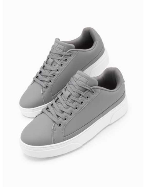 Férfi vastag talpú öko bőr tornacipő szürke