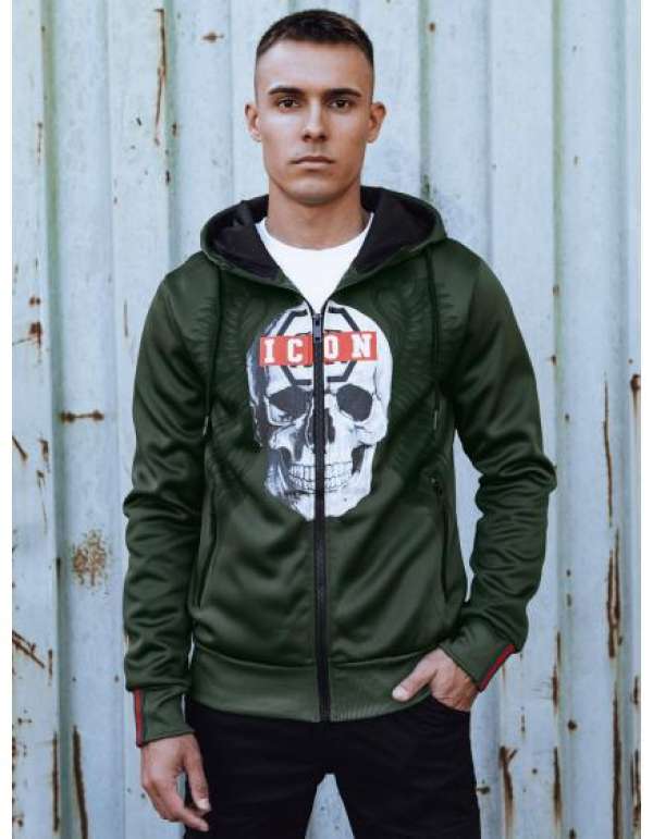 Férfi kapucnis pulóver zsinórral zöld BX5838