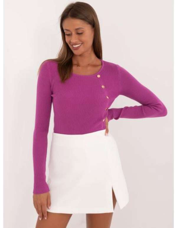 Női bordás kötött pulóver lila