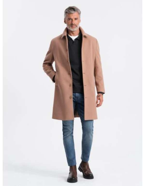 Férfi hosszú egyberészes kabát gallérral és alsóinggel barna