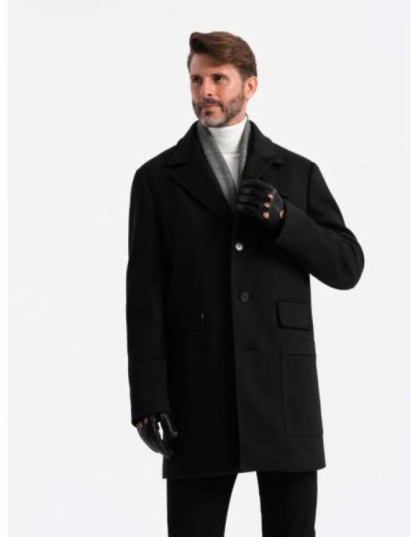 Férfi egyberészes mintás kabát zsebekkel fekete