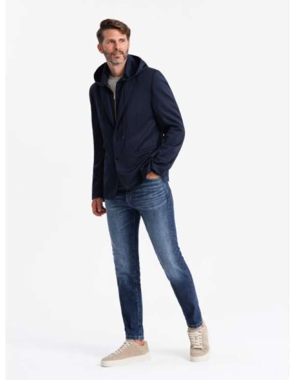 Férfi dzseki kivehető béléssel és kapucnival sötétkék