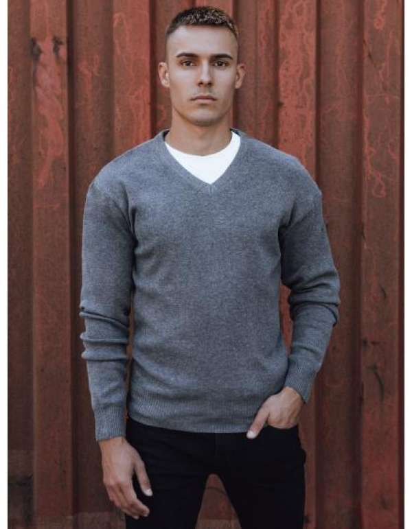 Férfi V-nyakú pulóver, sötétszürke