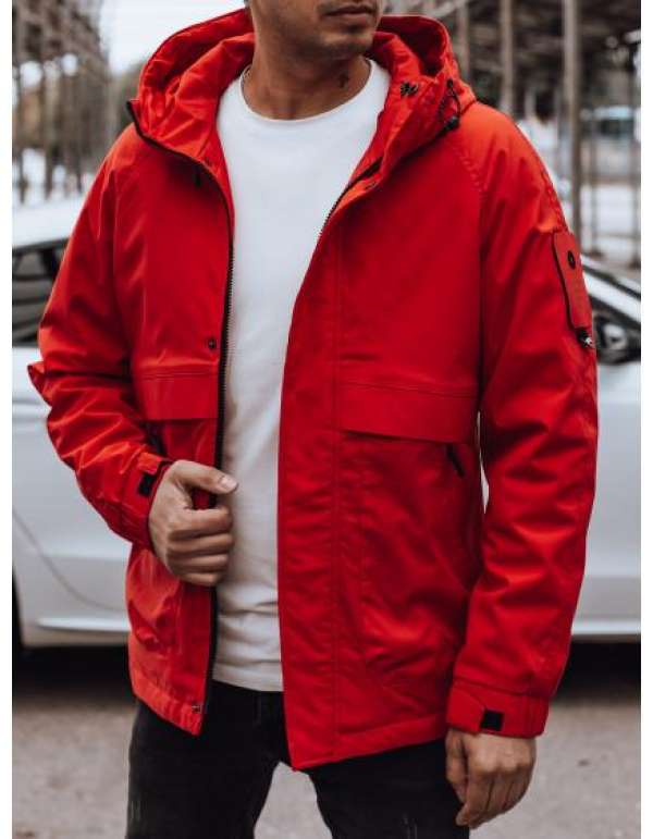 Férfi átmeneti kabát kapucnival piros
