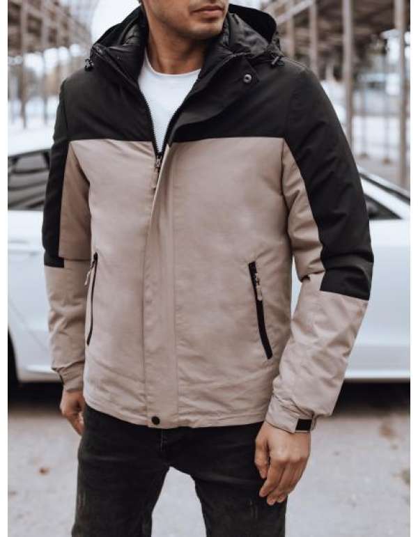 Férfi átmeneti dzseki kapucnival bézs színű