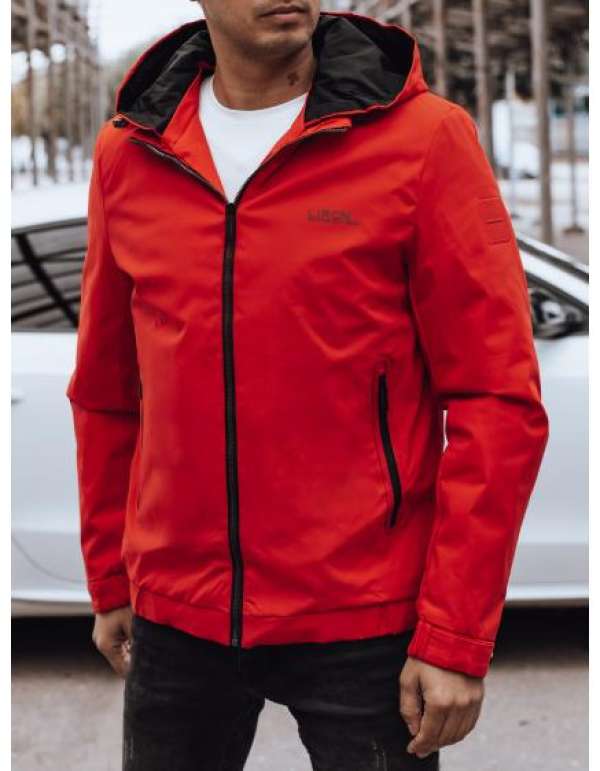 Férfi átmeneti kabát kapucnival piros
