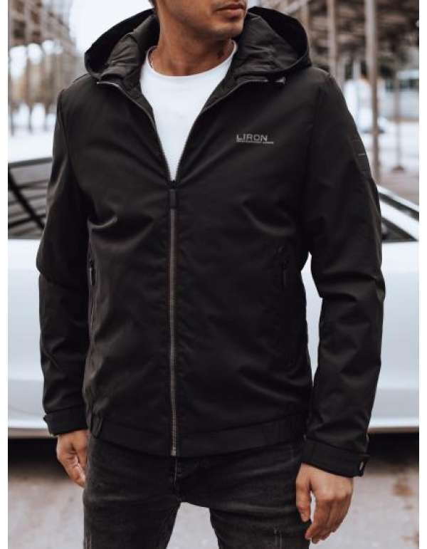 Férfi kapucnis átmeneti dzseki fekete