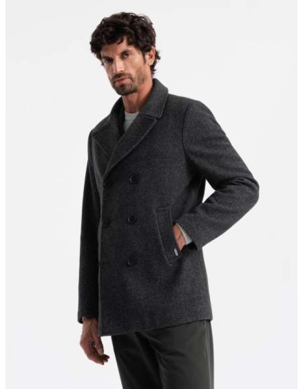 Férfi rövid, két mellű gyapjú kabát grafit színben