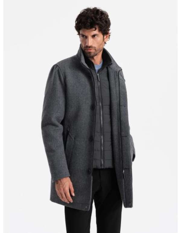 Férfi melange téli kabát steppelt béléssel grafit