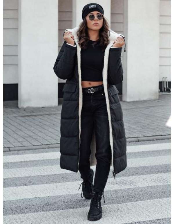 GLAMPUFF női téli dzseki kétoldalas steppelt kapucnival fekete