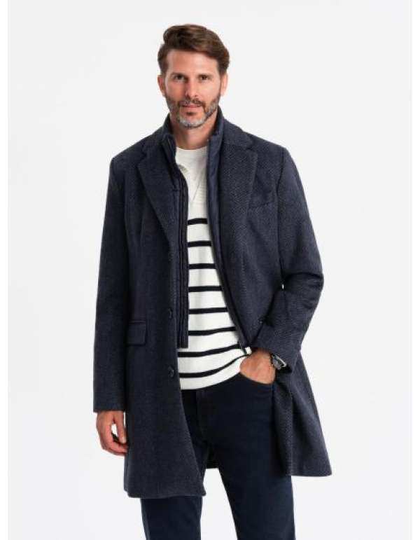 Férfi gyapjúkeverék kabát grafit