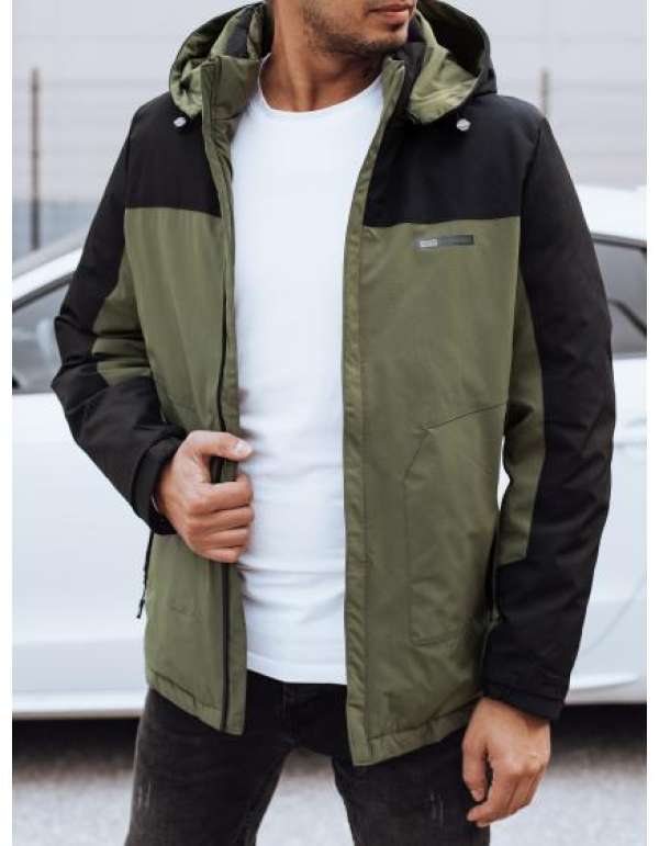Férfi télikabát levehető kapucnival, zöld