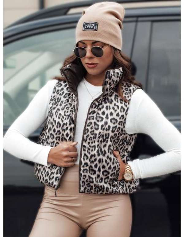 Női átmeneti rövid, steppelt, fordítható mellény LEOVELLA kávé