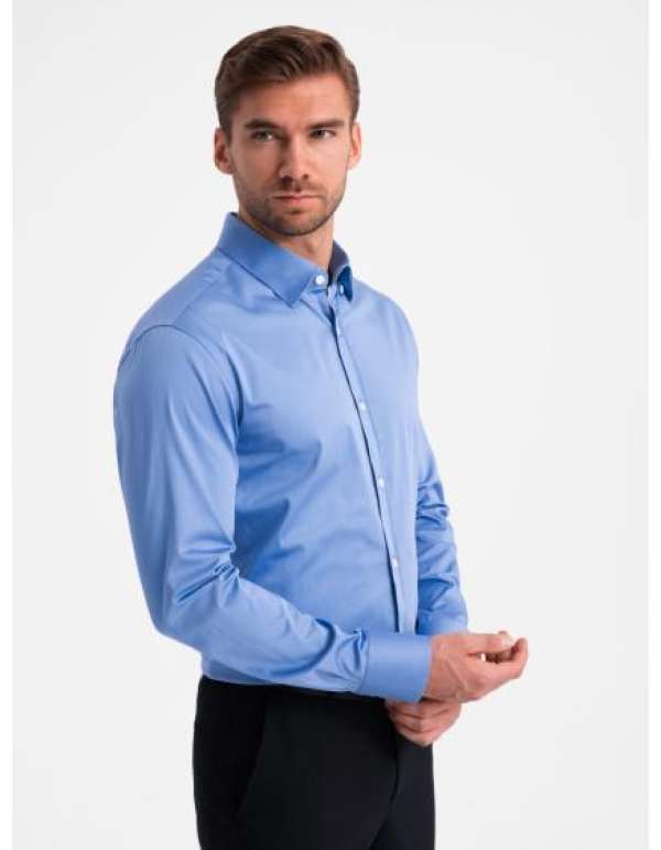 Férfi szatén SLIM FIT ing kék