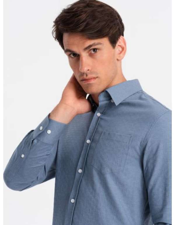 Férfi SLIM FIT ing szaténszövetből, zsebbel kék