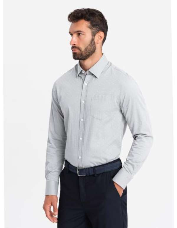 Férfi SLIM FIT ing dekoratív szövetből, zsebbel, szürke színben