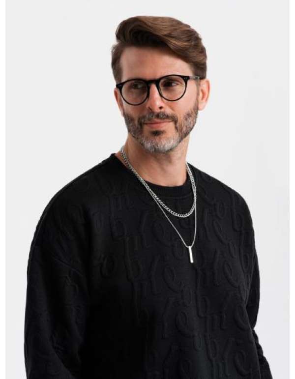 Férfi RELAXED FIT pulóver dombornyomott betűkkel fekete