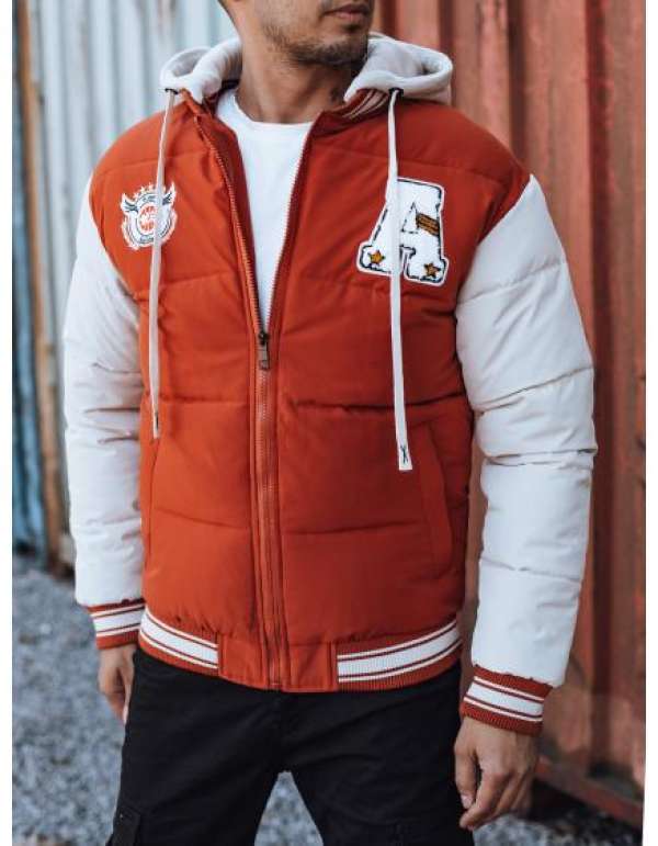 Férfi téli hosszú kabát kapucnival piros