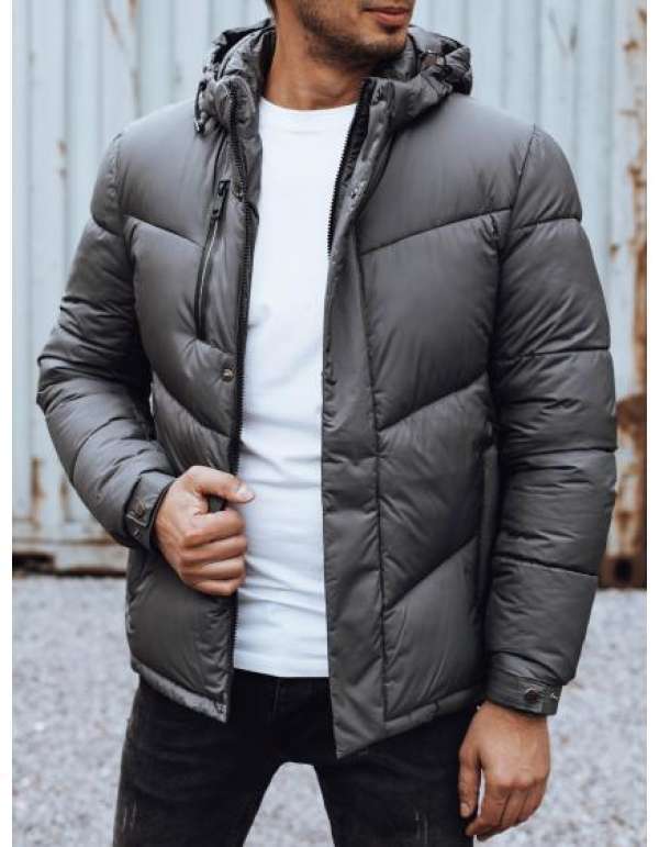 Férfi télikabát levehető kapucnival szürke