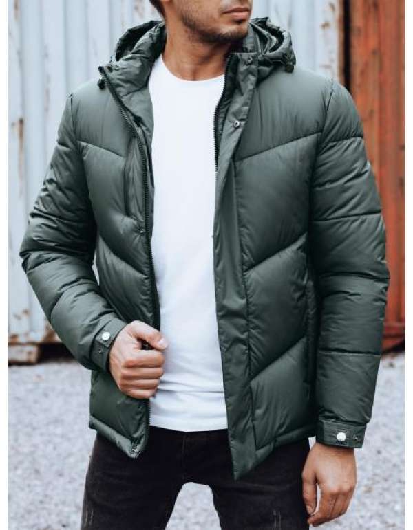 Férfi téli kabát levehető kapucnival zöld